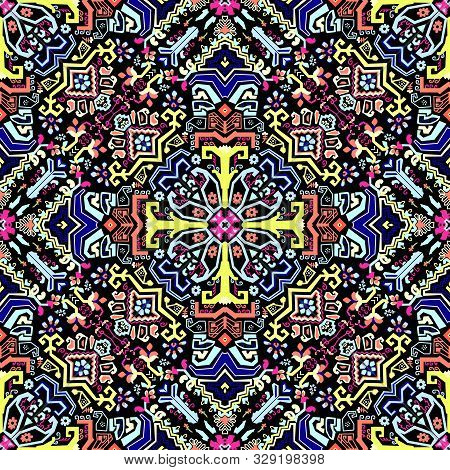 Abstract Geometric Seamless Pattern. Colored Aztec Style Pattern.