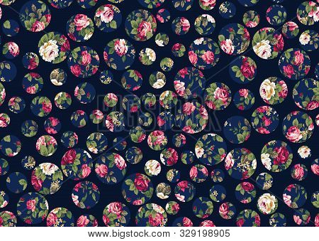 Seamless Flowers Textile Design On Black Background For Prints.