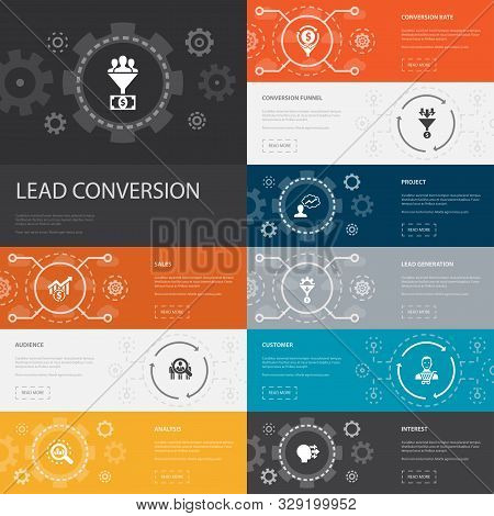 Lead Conversion Infographic 10 Line Icons Banners.sales, Analysis, Prospect, Customer Simple Icons