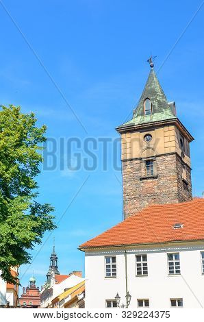 Historic Water Tower, Vodarenska Vez, In Plzen, Czech Republic On A Sunny Day. Pilsen City, Western 