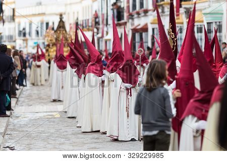 Marchena, Seville, Spain - April 18, 2019: Procession Of Holy Week In Marchena, Seville. Holy Thurst