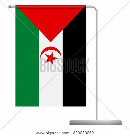 Sahrawi Arab Democratic Republic Table Flag. Metal Flagpole. National Flag Of Sahrawi Arab Democrati
