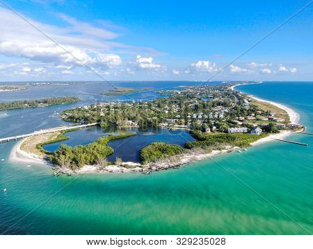 Aerial View Of Longboat Key Town And Beaches In Manatee And Sarasota Counties Along The Central West