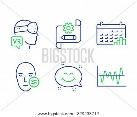 Problem Skin, Augmented Reality And Smile Chat Line Icons Set. Calendar Graph, Cogwheel Blueprint An