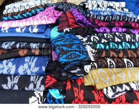 Scarves Or Macanas At The Market, Traditional Handcraft And Design For Gualaceo Canton, Azuay Provin