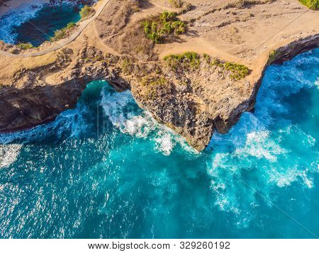 Landscape Over Broken Beach In Nusa Penida, Indonesia Angels Billabong Beach. Popular Tourist Destin