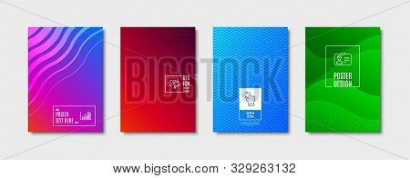 Touchscreen Gesture Sign. Poster Design, Cover Template. Push Cart, Graph Chart And Identification C
