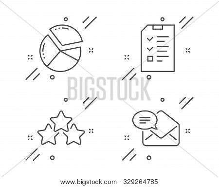 Ranking Stars, Interview And Pie Chart Line Icons Set. New Mail Sign. Winner Award, Checklist File, 