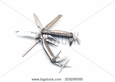 Silver Coating Multitool With Saw And Knife For Military, Isolated