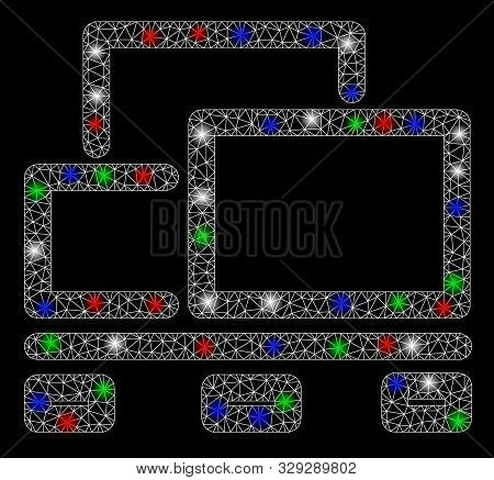 Bright Mesh Goods Pallet With Lightspot Effect. White Wire Frame Triangular Mesh In Vector Format On