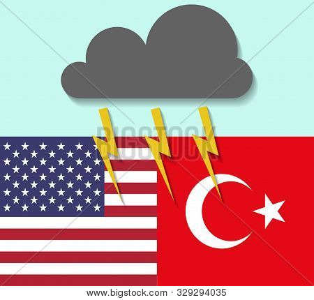 Usa An Turkey Conflict Background Design Illustrated With Clouds And Lights