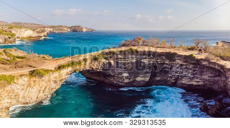 Landscape Over Broken Beach In Nusa Penida, Indonesia Angels Billabong Beach. Popular Tourist Destin