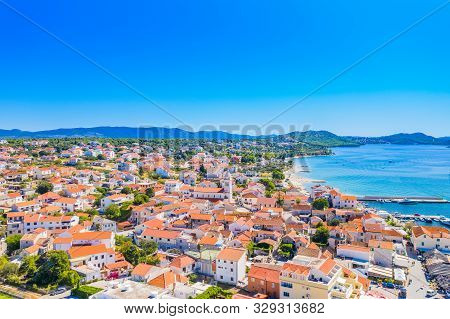 Small Adriatic Town Of Pakostane, Aerial View, Dalmatia, Croatia