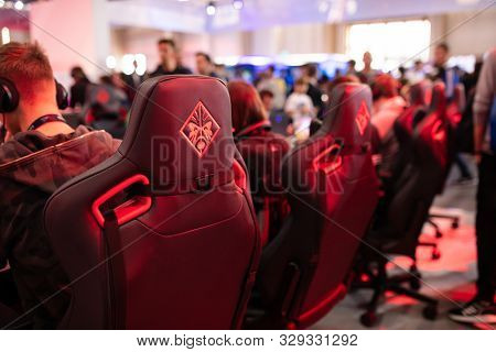 Poznan, Poland - October, 19th 2019: Omen Chairs For Players At The Pga2019. Pga2019 Is A Computer G