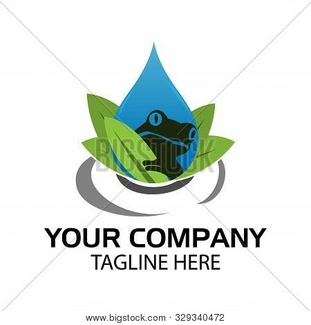 Frog And Water Stock Logo, Vector Illustration On White Background