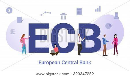 Ecb European Central Bank Concept With Big Word Or Text And Team People With Modern Flat Style - Vec