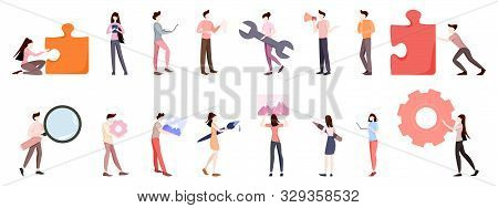 Business Pepople Set. Man And Woman In Suit In Various Poses