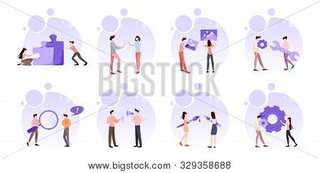 Business Pepople Set. Man And Woman In Suit In Various Poses