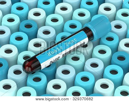 3d Render Of Hba1c Blood Tubesin Row. Test For Diabetes Concept.
