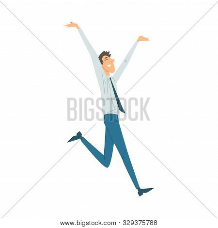 Man In Office Clothes Joyfully Runs Hands Open Cartoon Vector Illustration