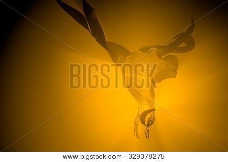 Flying Ghost Boy Figure Covered With A Black Blanket Sheet On Dark Background. Halloween 3d Illustra