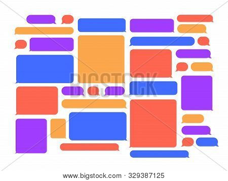 Chat Speech Bubbles. Smartphone Messenger Talk Bubble Frame, Chats Conversation Speeches Frames And 