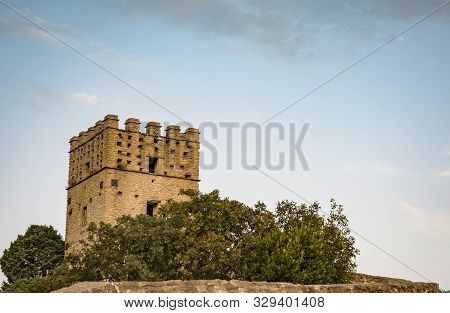 The Spectacular Tower Of The Fortress On The Rock In Roccascalegna In Abruzzo, Italy