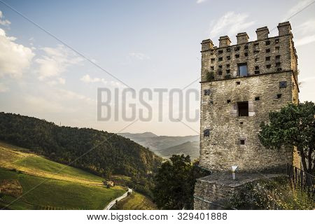 The Spectacular Tower Of The Fortress On The Rock In Roccascalegna In Abruzzo, Italy