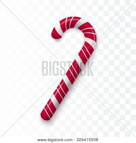 Red And White Chrisrmas Candy. Realistic Sweet Stick. Template For Christmas And New Year Greeting C