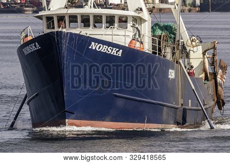New Bedford, Massachusetts, Usa - August 4, 2019: Commercial Fishing Boat Nobska Heading Out Of New 