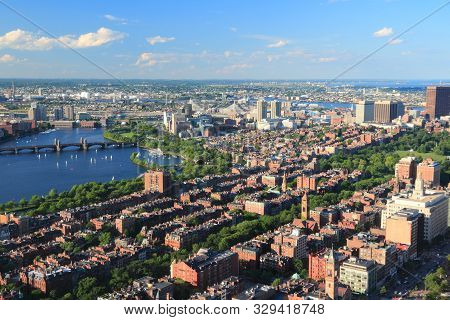 Boston City, United States. Aerial View With Charles River.