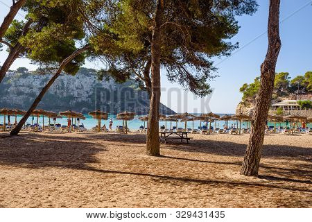 Menorca, Spain - October 14, 2019: Cala Galdana, One Of The Most Popular Beaches On The Island Of Me
