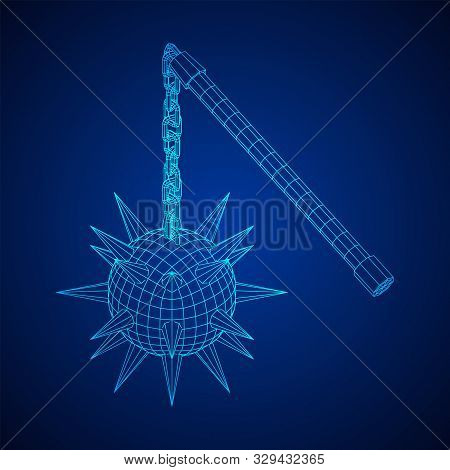 Medieval Chained Mace Ball. Wireframe Low Poly Mesh Vector Illustration.