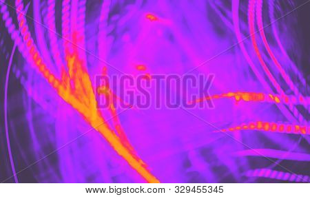 Blurred Abstract Bokeh Background Of City Lights At Night Synth Wave Style