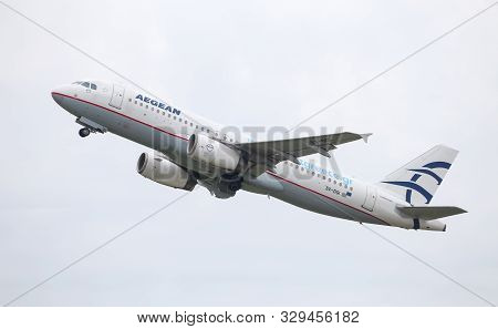 Airplane Takes Off From Dusseldorf Airport