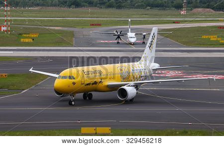 Airplane Taxi In Dusseldorf Airport