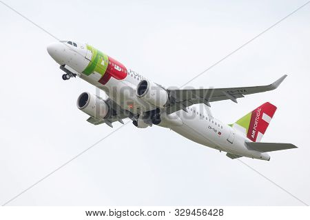 Airplane Takes Off From Dusseldorf Airport