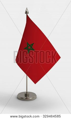 Morocco Table Flag On A White Background. Morocco Flag; 3d Render.