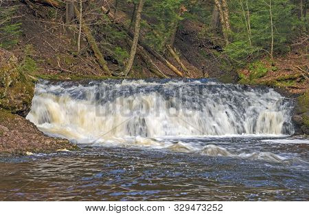 Hidden Greenstone Falls In The Forest Wilderness In Porcupine Mountains State Park In Michigan