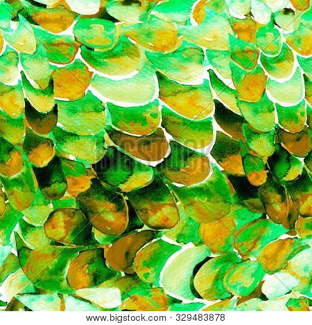 Sage Green Snake Seamless Pattern. Watercolor Hand Drawn Python Print.  Cobra Skin Exotic Texture. G