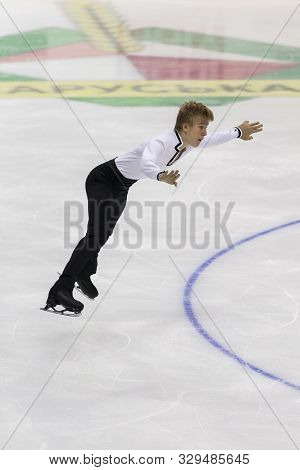 Minsk, Belarus -october 19, 2019: Figure Skater Daniel Grassl From Italy Performs Men Short Program 