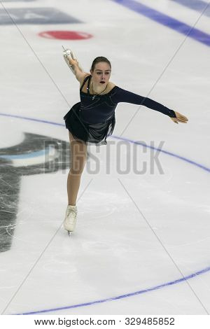 Minsk, Belarus -october 19, 2019: Figure Skater Elzbieta Kropa From Lithuania Performs Ladies Free S