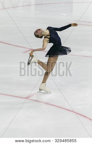Minsk, Belarus -october 19, 2019: Figure Skater Elzbieta Kropa From Lithuania Performs Ladies Free S