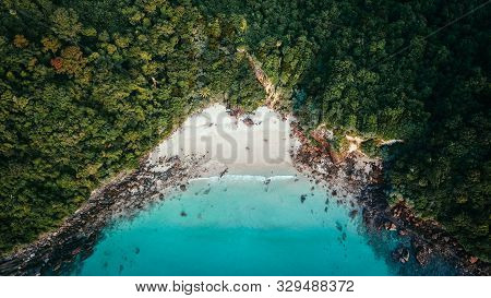 Drone Shot From White Beach With Turquoise Water In Koh Rok, Thailand