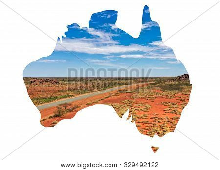 Australia Map With Outback Country View Inserted On White Background