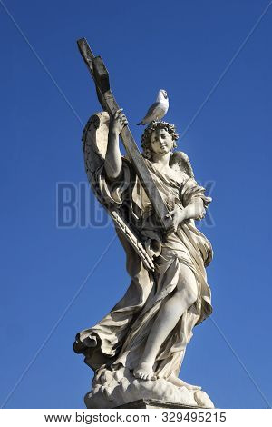 Bernini Angel Cross Seagull Castel Ponte Sant Angelo Rome Italy. Gian Lorenzo Bernini Famous Italian