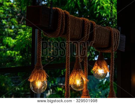 Hemp Rope Light - Barn Beam Pendant - Wood Ceiling Chandelier - Accent Hanging Lighting Rustic Ediso