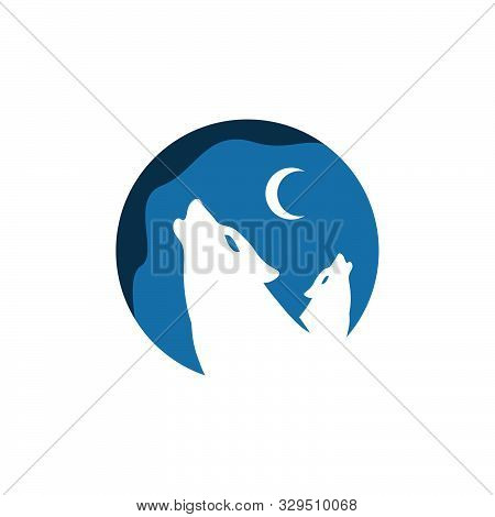 Two Howling Wolf Logo Design Vector Sign Concept Illustration