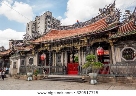 Taipei, Taiwan - October 20th, 2019: famous attraction of Lungshan temple at Taipei, Taiwan
