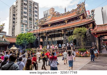Taipei, Taiwan - October 20th, 2019: famous attraction of Lungshan temple at Taipei, Taiwan